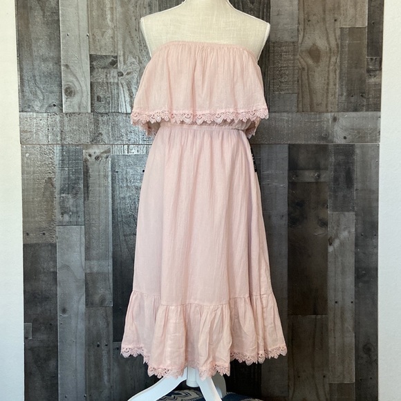 NWT! Express strapless off the shoulder dress ruffle with delicate lace boho - Picture 7 of 13